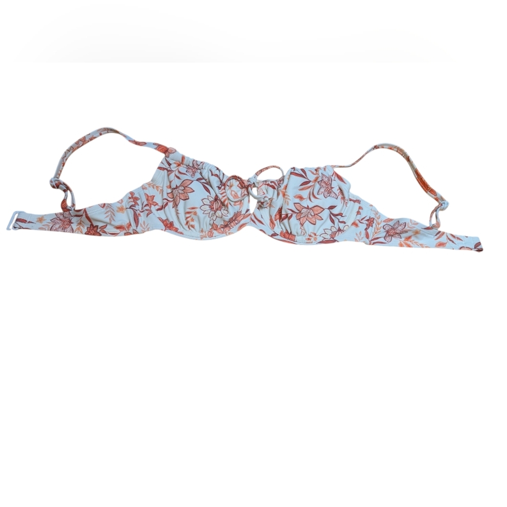 Kona Sol White and Red Floral Bikini Top Size Small